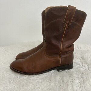 Justin Cowboy Boots 3163 Men's 10D Brown Marbled Leather Pull On Ropers Western
